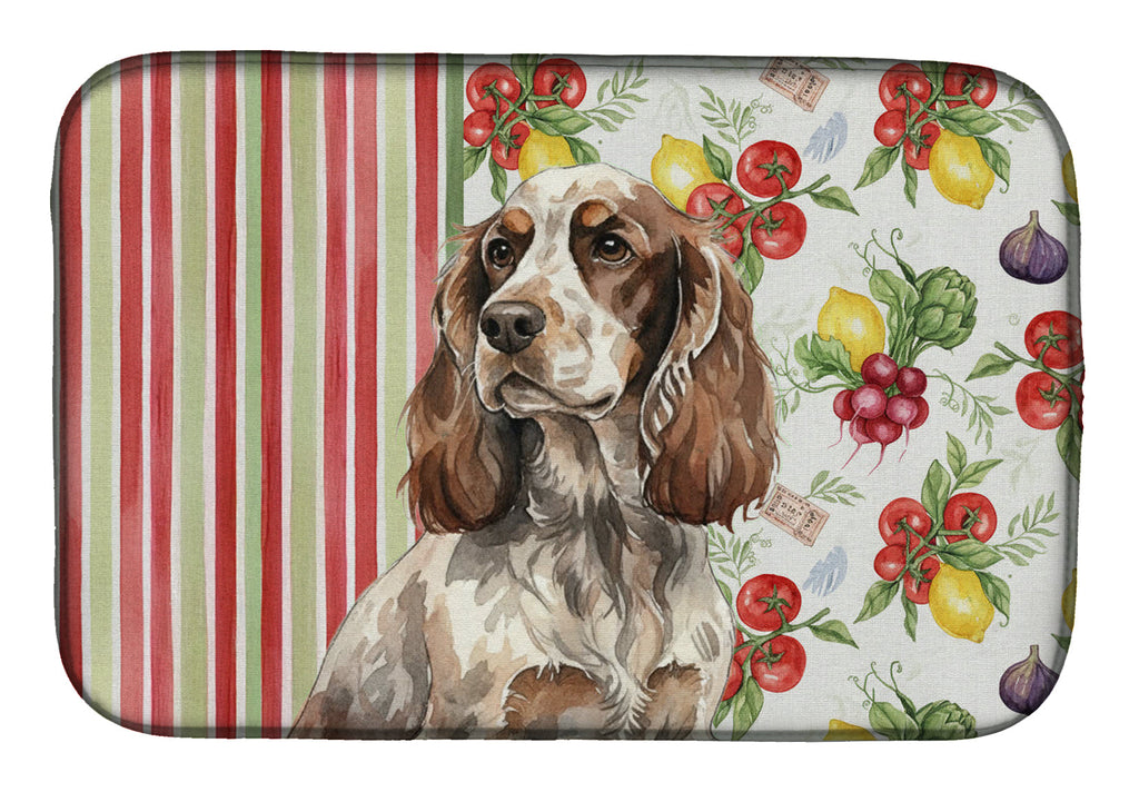 Liver Roan English Cocker Spaniel Vegetables Dish Drying Mat Absorbent Dish Drying Mat Pad for Kitchen Counter Dish Drainer Mat for Countertop, 14 x 21", Multicolor