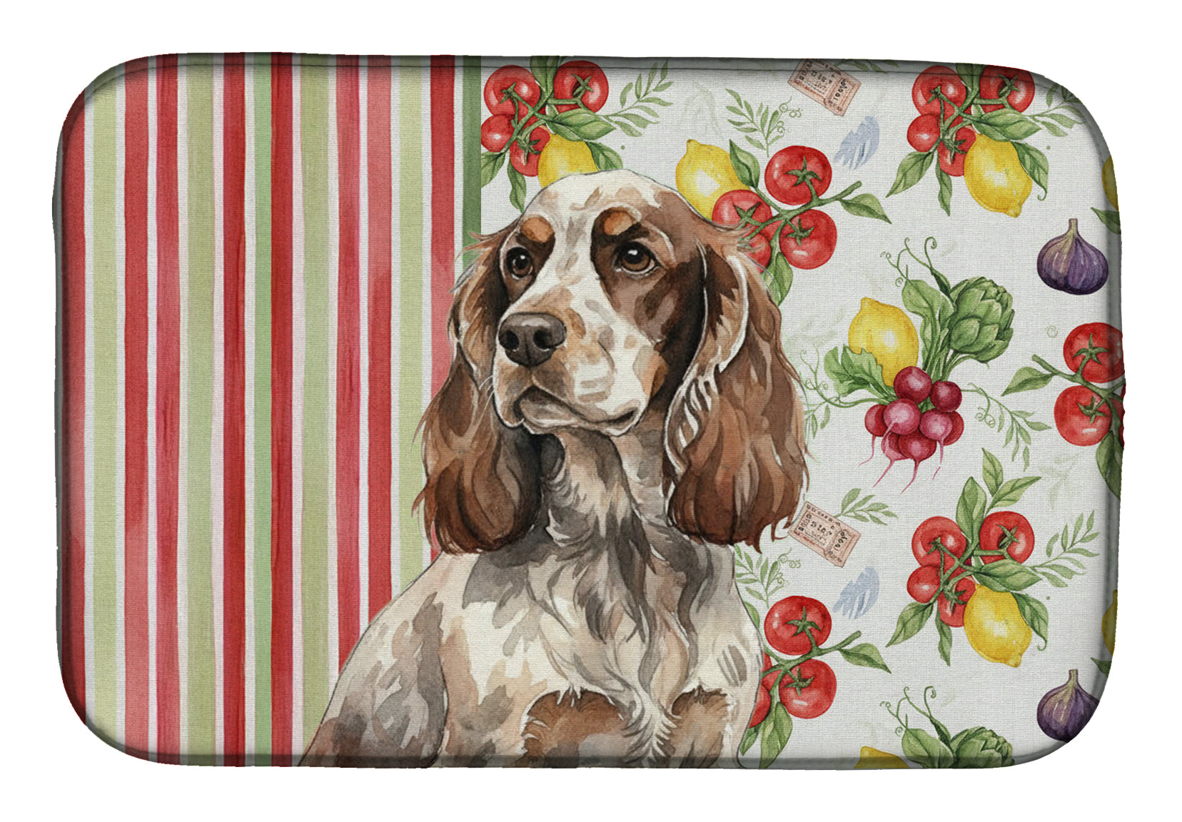 Liver Roan English Cocker Spaniel Vegetables Dish Drying Mat Absorbent Dish Drying Mat Pad for Kitchen Counter Dish Drainer Mat for Countertop, 14 x 21", Multicolor