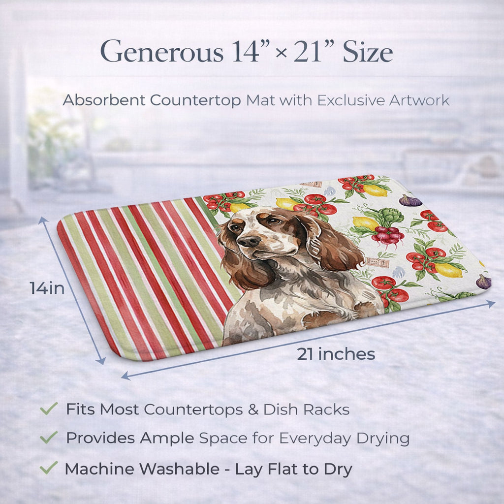 Liver Roan English Cocker Spaniel Vegetables Dish Drying Mat Absorbent Dish Drying Mat Pad for Kitchen Counter Dish Drainer Mat for Countertop, 14 x 21", Multicolor