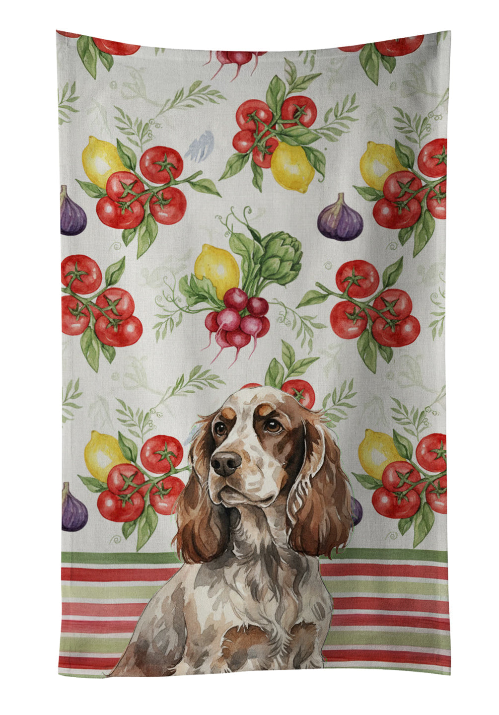 Liver Roan English Cocker Spaniel Vegetables Kitchen Towel Velour Plush Front and Cotton Loop Back Machine Washable
