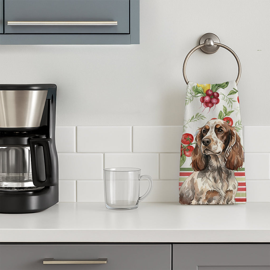 Liver Roan English Cocker Spaniel Vegetables Kitchen Towel Velour Plush Front and Cotton Loop Back Machine Washable