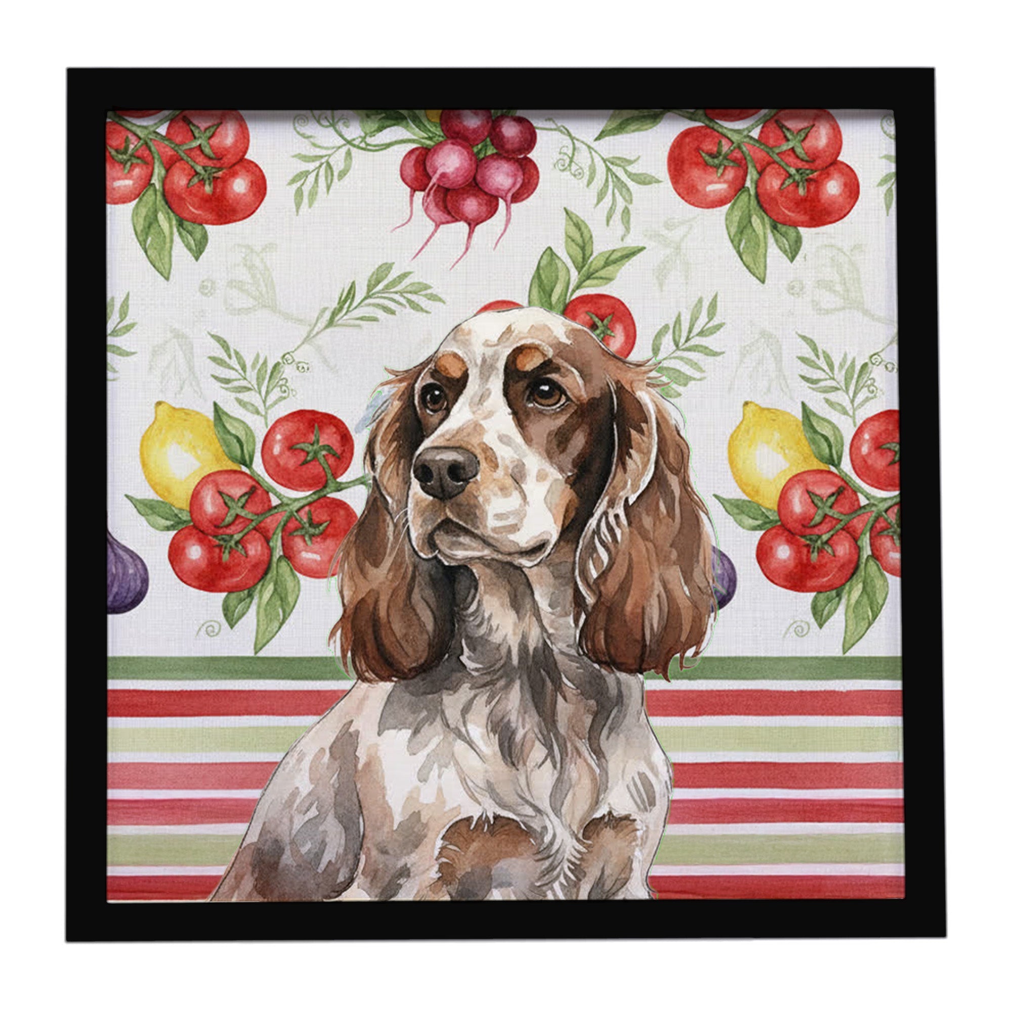 Liver Roan English Cocker Spaniel Vegetables Framed Metal Print Bathroom, Kitchen, Office, Home Decor Wall Art Ready to Hang, Square, 8X8