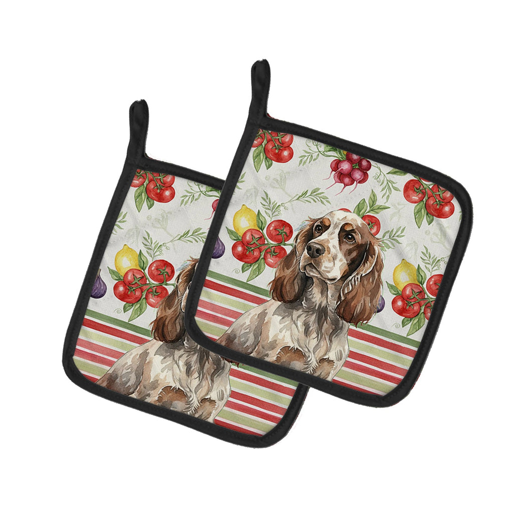 Liver Roan English Cocker Spaniel Vegetables Pot Holder Set of 2 Heat Resistant Quilted Hot Pads 7.5 x 7.5 Inch, Insulated Kitchen Trivets for Cooking & Baking