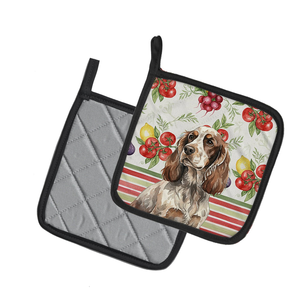 Liver Roan English Cocker Spaniel Vegetables Pot Holder Set of 2 Heat Resistant Quilted Hot Pads 7.5 x 7.5 Inch, Insulated Kitchen Trivets for Cooking & Baking
