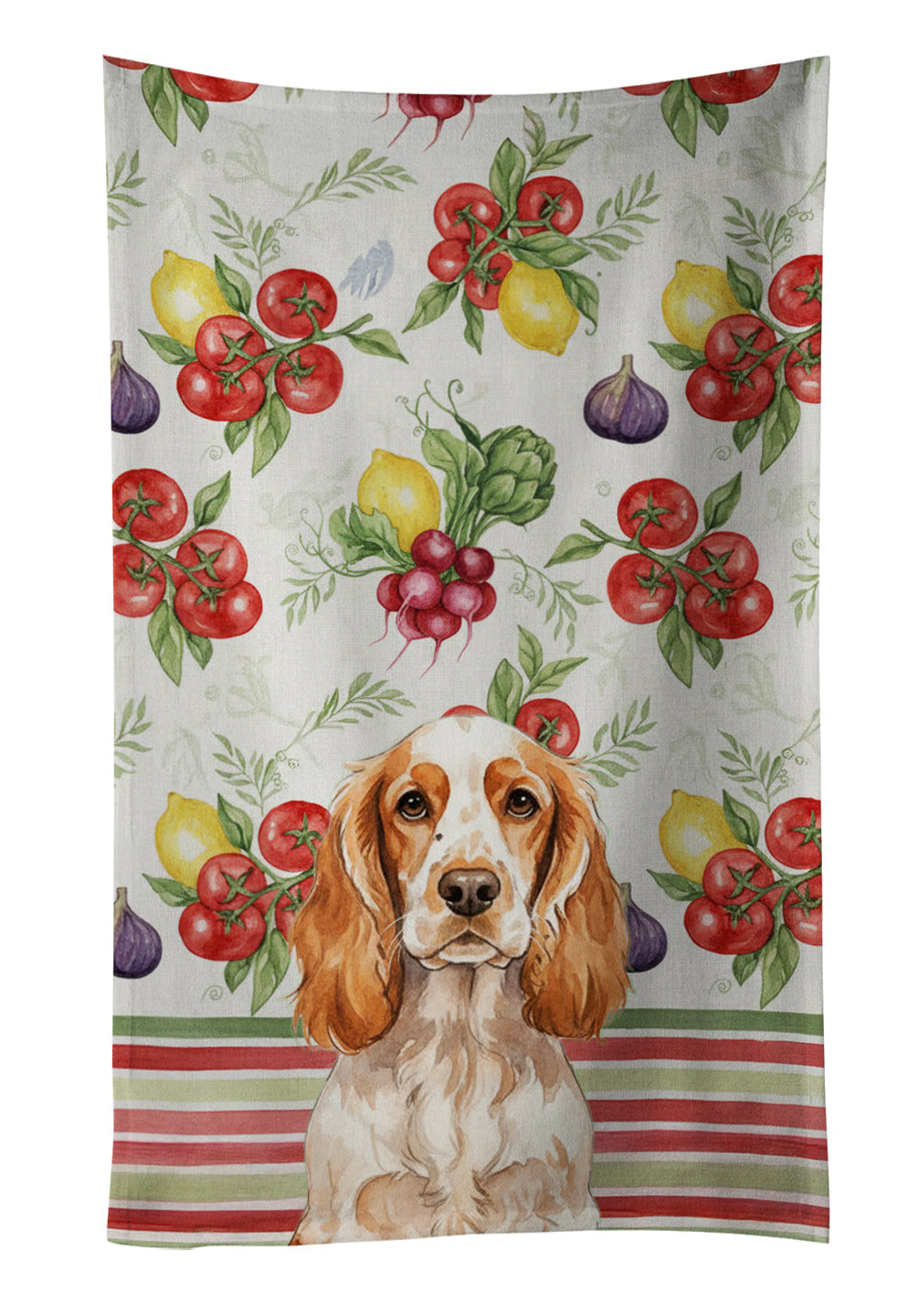 Orange Roan English Cocker Spaniel Vegetables Kitchen Towel Velour Plush Front and Cotton Loop Back Machine Washable