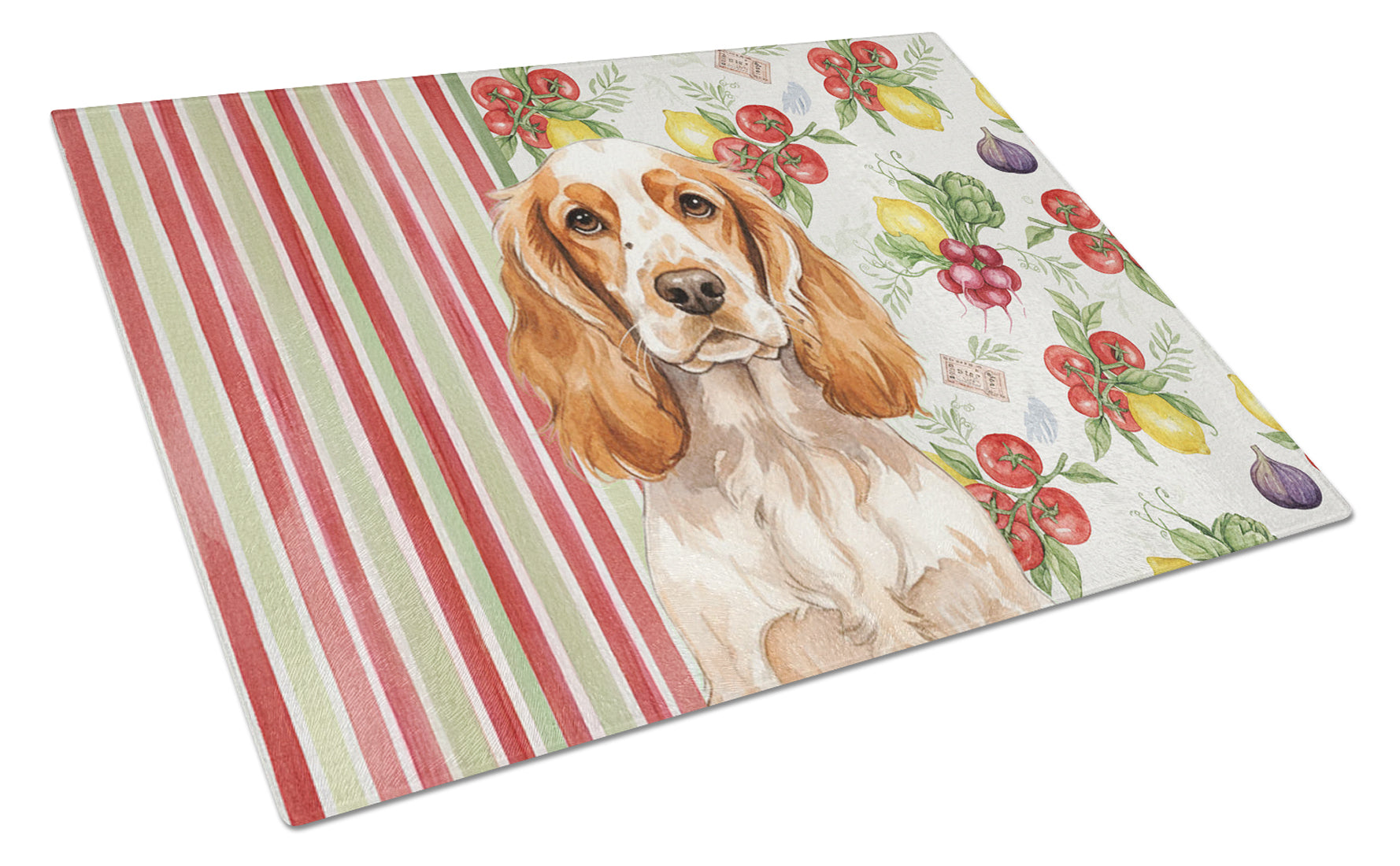 Orange Roan English Cocker Spaniel Vegetables Cutting Board Tempered Glass Kitchen Cutting Surface, Heat Resistant Chopping, Non-Slip Feet, Food Prep & Serving