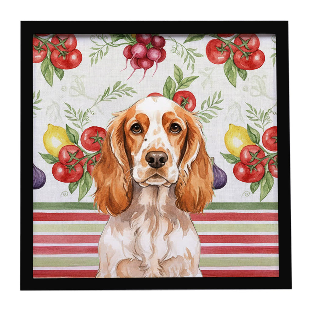 Orange Roan English Cocker Spaniel Vegetables Framed Metal Print Bathroom, Kitchen, Office, Home Decor Wall Art Ready to Hang, Square, 8X8