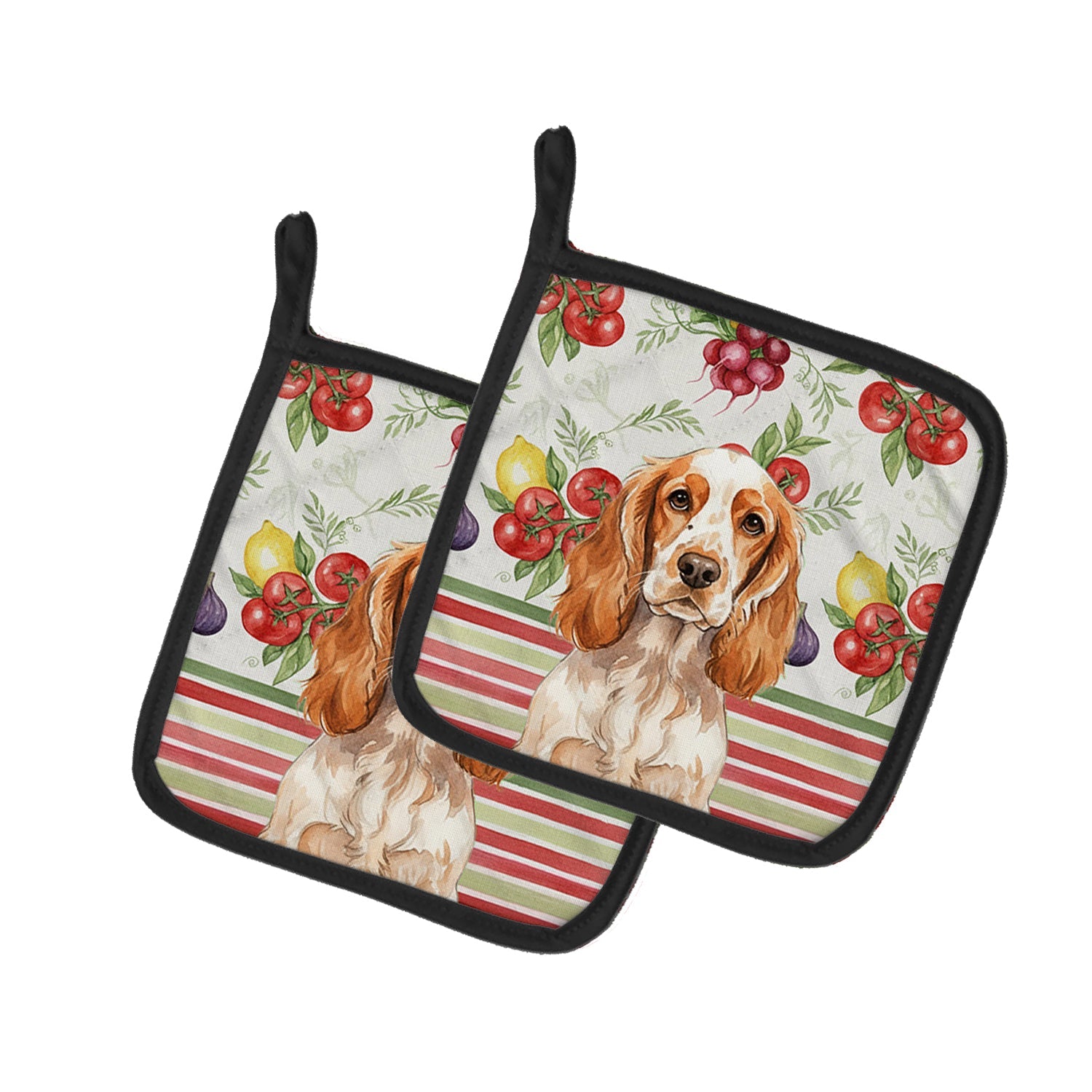Orange Roan English Cocker Spaniel Vegetables Pot Holder Set of 2 Heat Resistant Quilted Hot Pads 7.5 x 7.5 Inch, Insulated Kitchen Trivets for Cooking & Baking