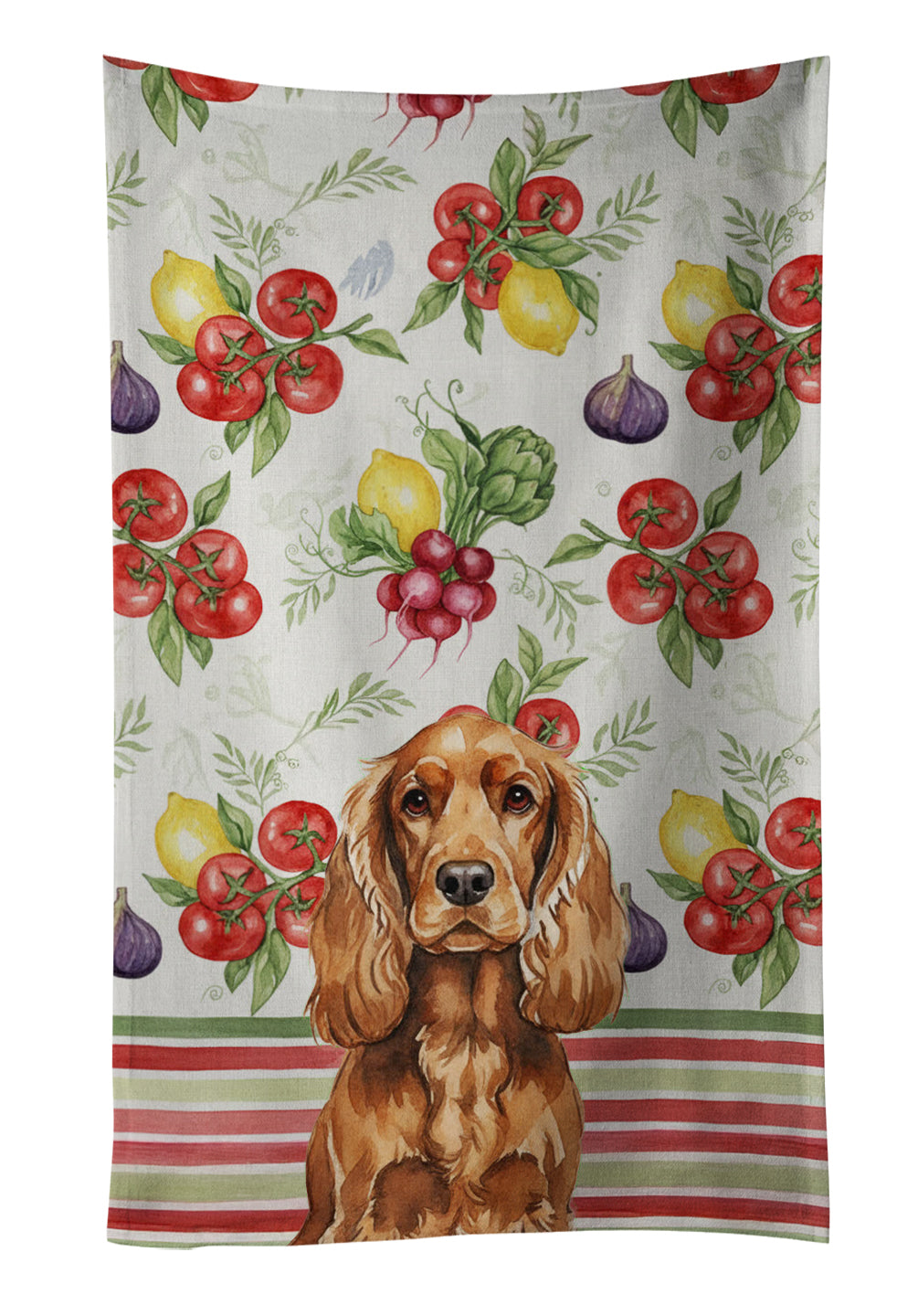 Red English Cocker Spaniel Vegetables Kitchen Towel Velour Plush Front and Cotton Loop Back Machine Washable