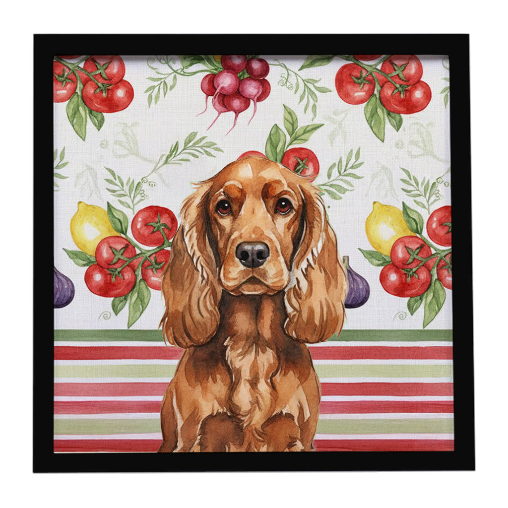 Red English Cocker Spaniel Vegetables Framed Metal Print Bathroom, Kitchen, Office, Home Decor Wall Art Ready to Hang, Square, 8X8