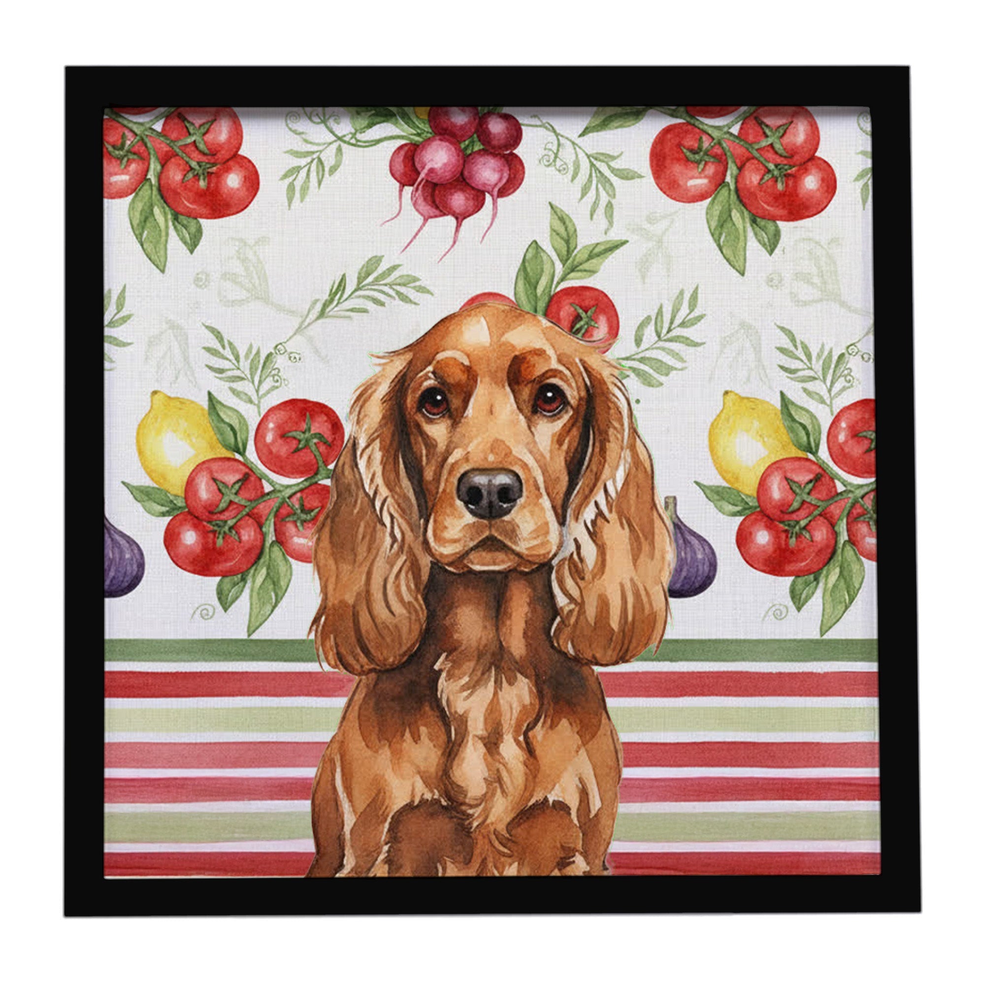 Red English Cocker Spaniel Vegetables Framed Metal Print Bathroom, Kitchen, Office, Home Decor Wall Art Ready to Hang, Square, 8X8