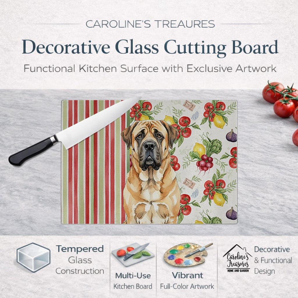 Apricot English Mastiff Vegetables Cutting Board Tempered Glass Kitchen Cutting Surface, Heat Resistant Chopping, Non-Slip Feet, Food Prep & Serving