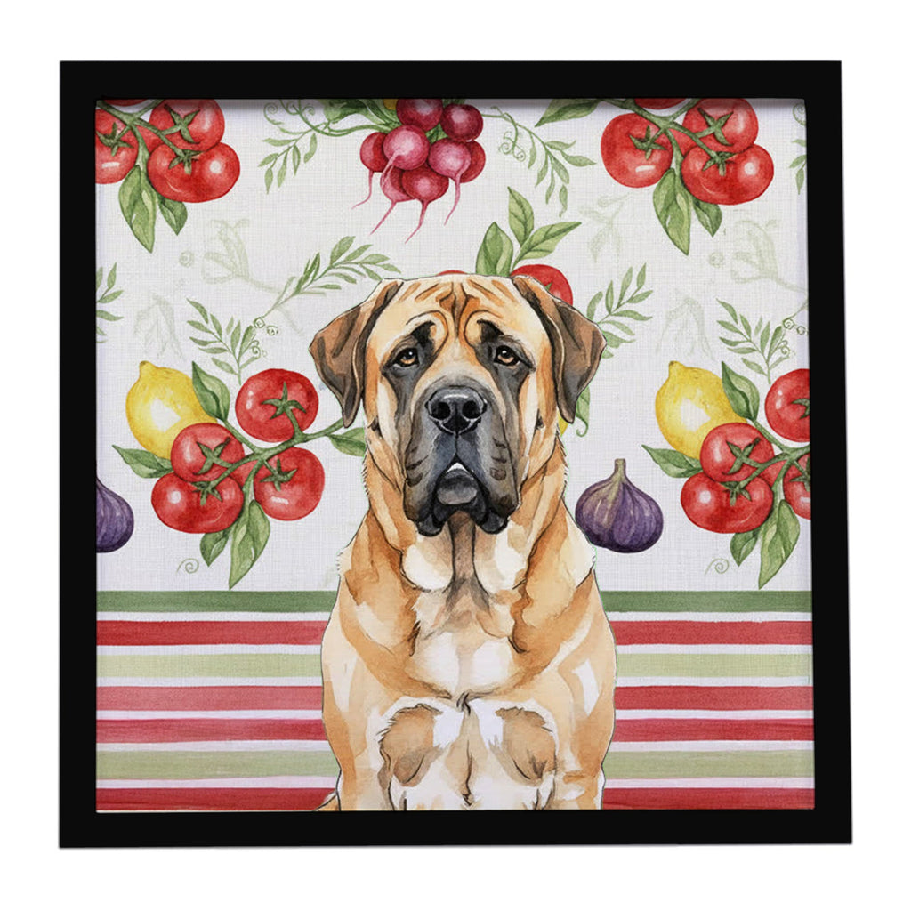 Apricot English Mastiff Vegetables Framed Metal Print Bathroom, Kitchen, Office, Home Decor Wall Art Ready to Hang, Square, 8X8