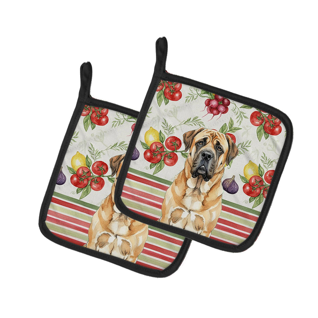Apricot English Mastiff Vegetables Pot Holder Set of 2 Heat Resistant Quilted Hot Pads 7.5 x 7.5 Inch, Insulated Kitchen Trivets for Cooking & Baking