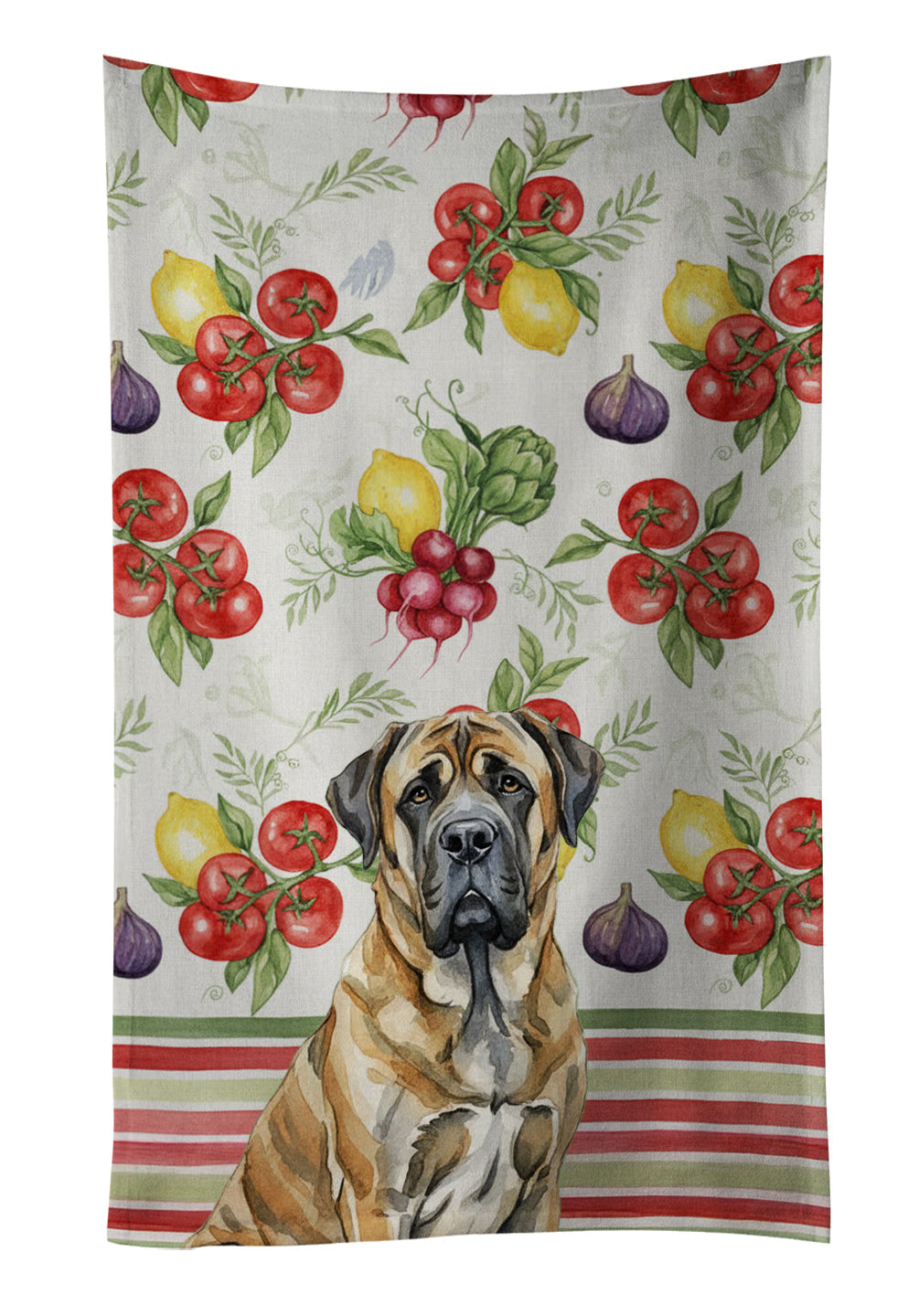 Brindle English Mastiff Vegetables Kitchen Towel Velour Plush Front and Cotton Loop Back Machine Washable
