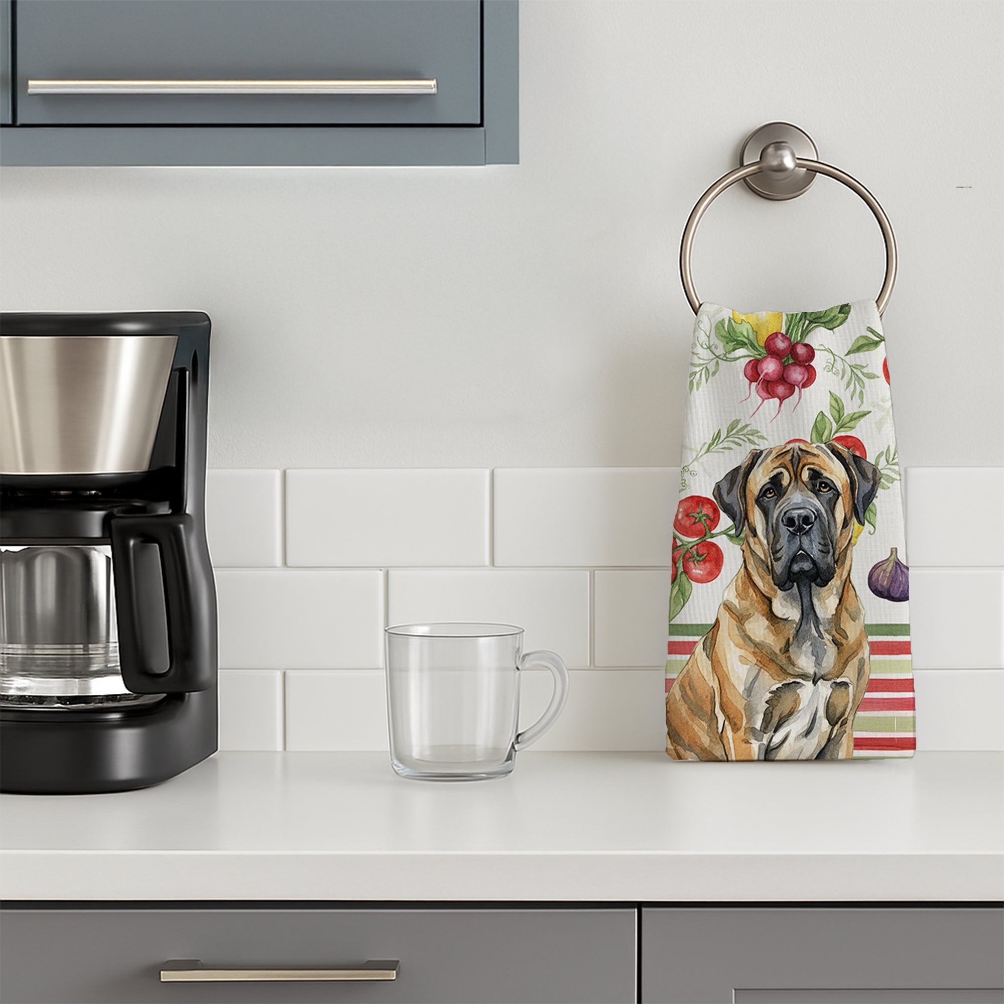 Brindle English Mastiff Vegetables Kitchen Towel Velour Plush Front and Cotton Loop Back Machine Washable