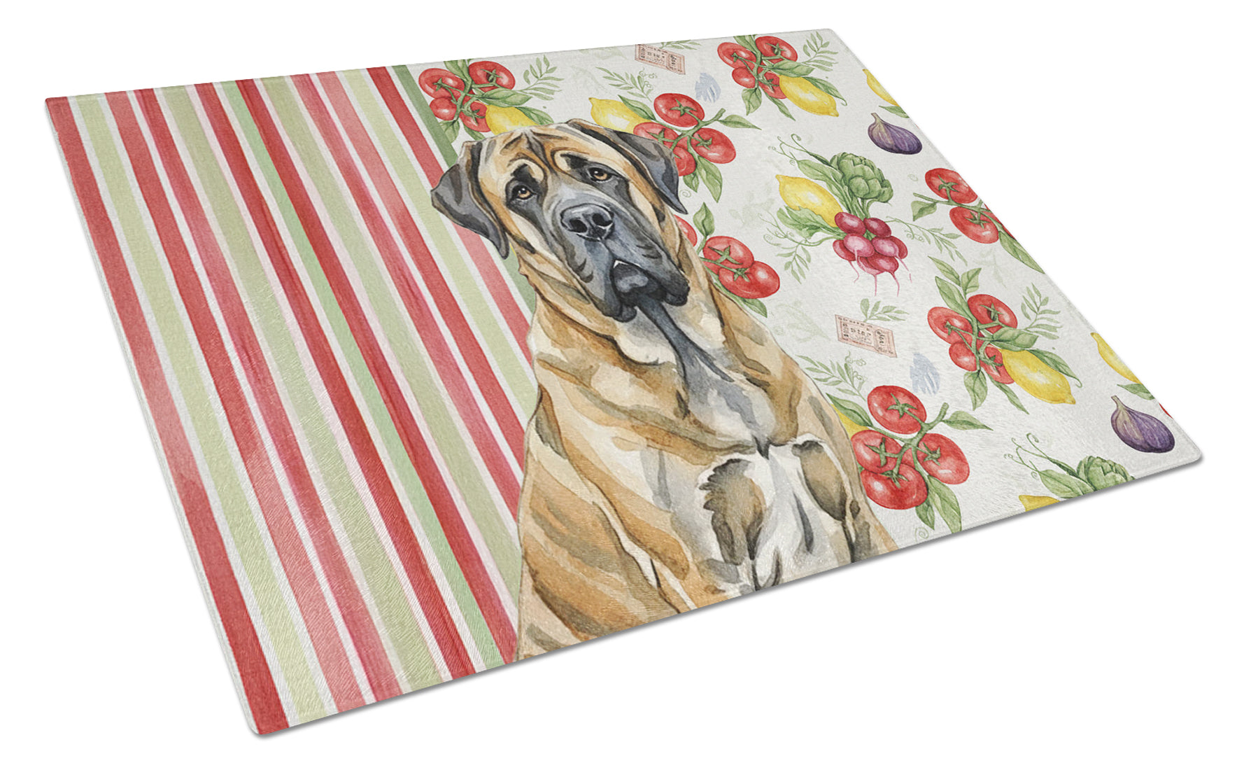 Brindle English Mastiff Vegetables Cutting Board Tempered Glass Kitchen Cutting Surface, Heat Resistant Chopping, Non-Slip Feet, Food Prep & Serving