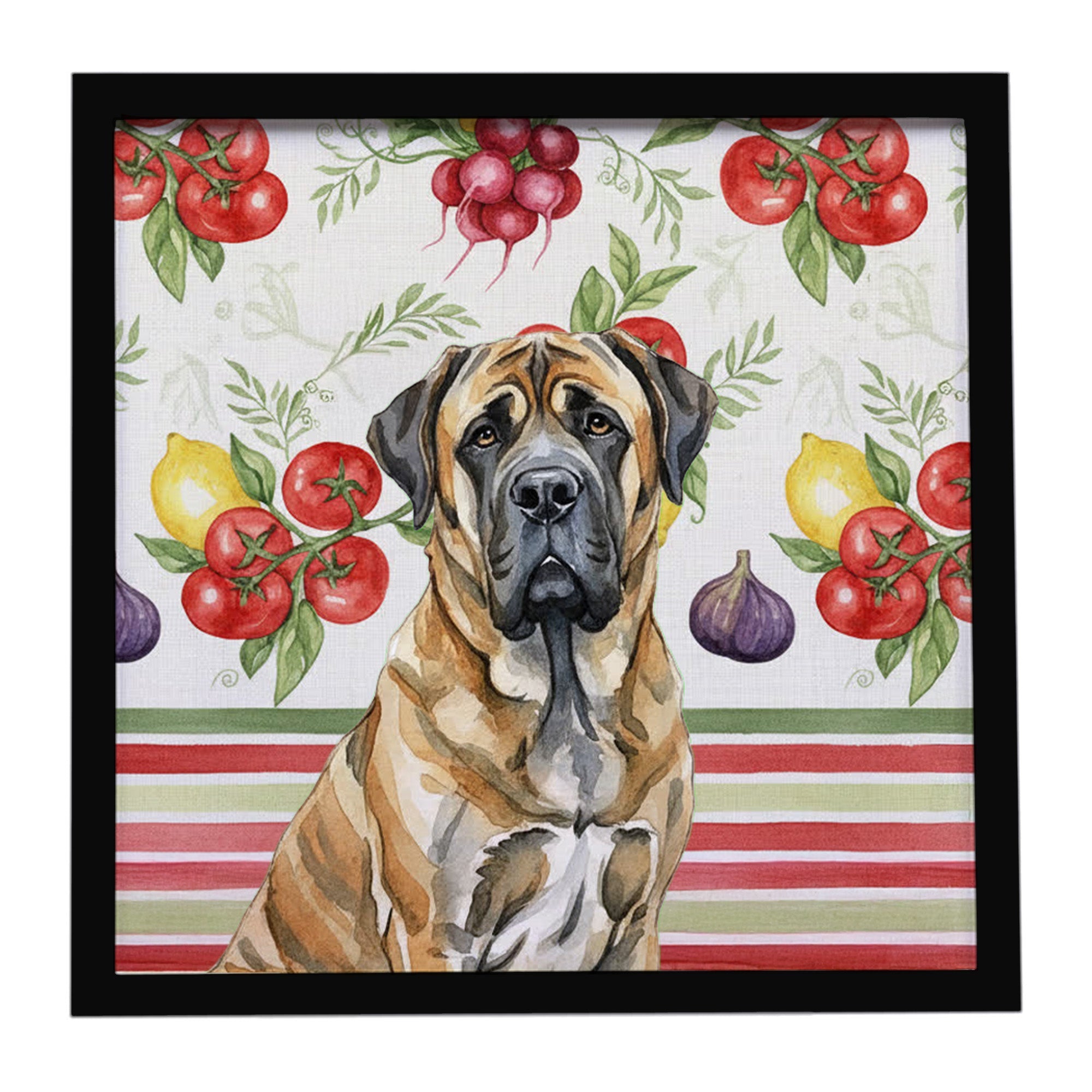 Brindle English Mastiff Vegetables Framed Metal Print Bathroom, Kitchen, Office, Home Decor Wall Art Ready to Hang, Square, 8X8