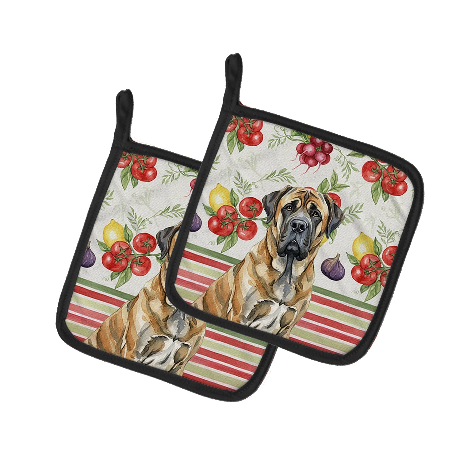 Brindle English Mastiff Vegetables Pot Holder Set of 2 Heat Resistant Quilted Hot Pads 7.5 x 7.5 Inch, Insulated Kitchen Trivets for Cooking & Baking