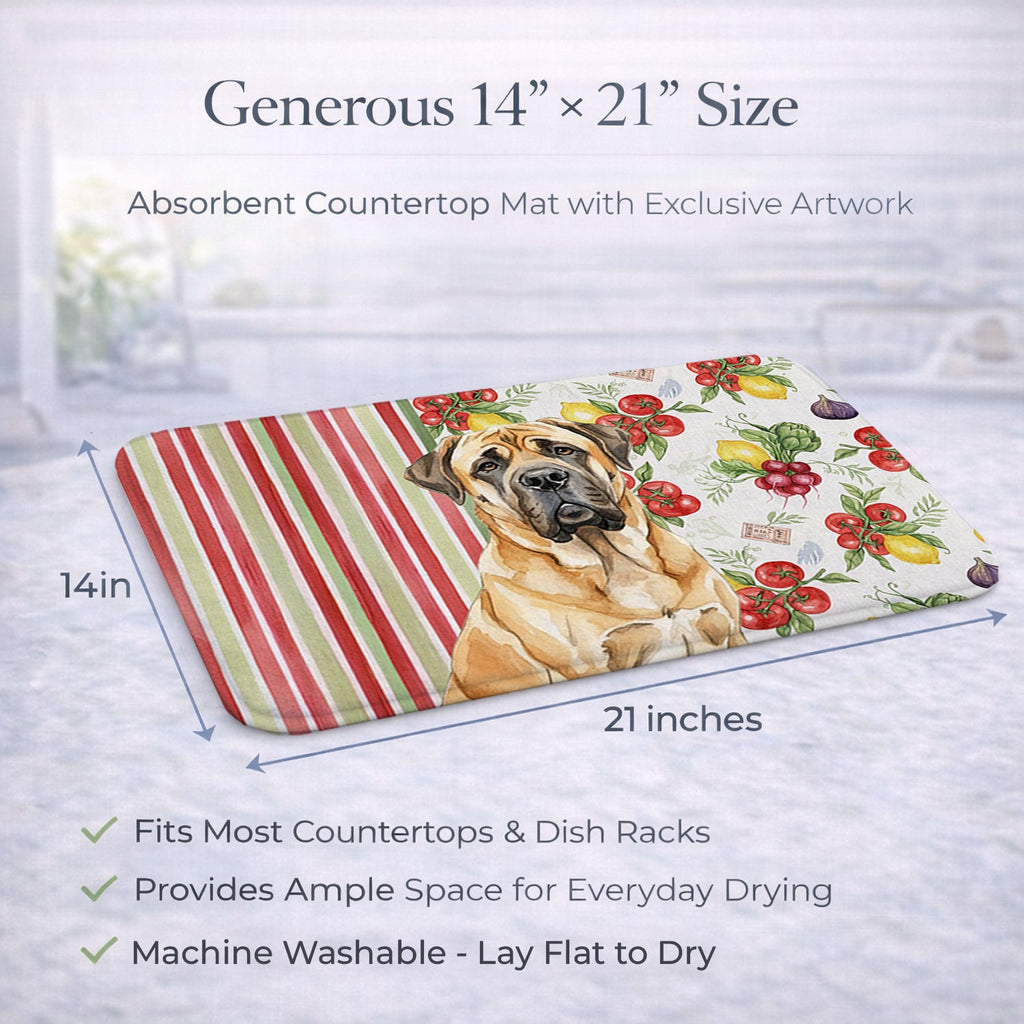 Fawn English Mastiff Vegetables Dish Drying Mat Absorbent Dish Drying Mat Pad for Kitchen Counter Dish Drainer Mat for Countertop, 14 x 21", Multicolor