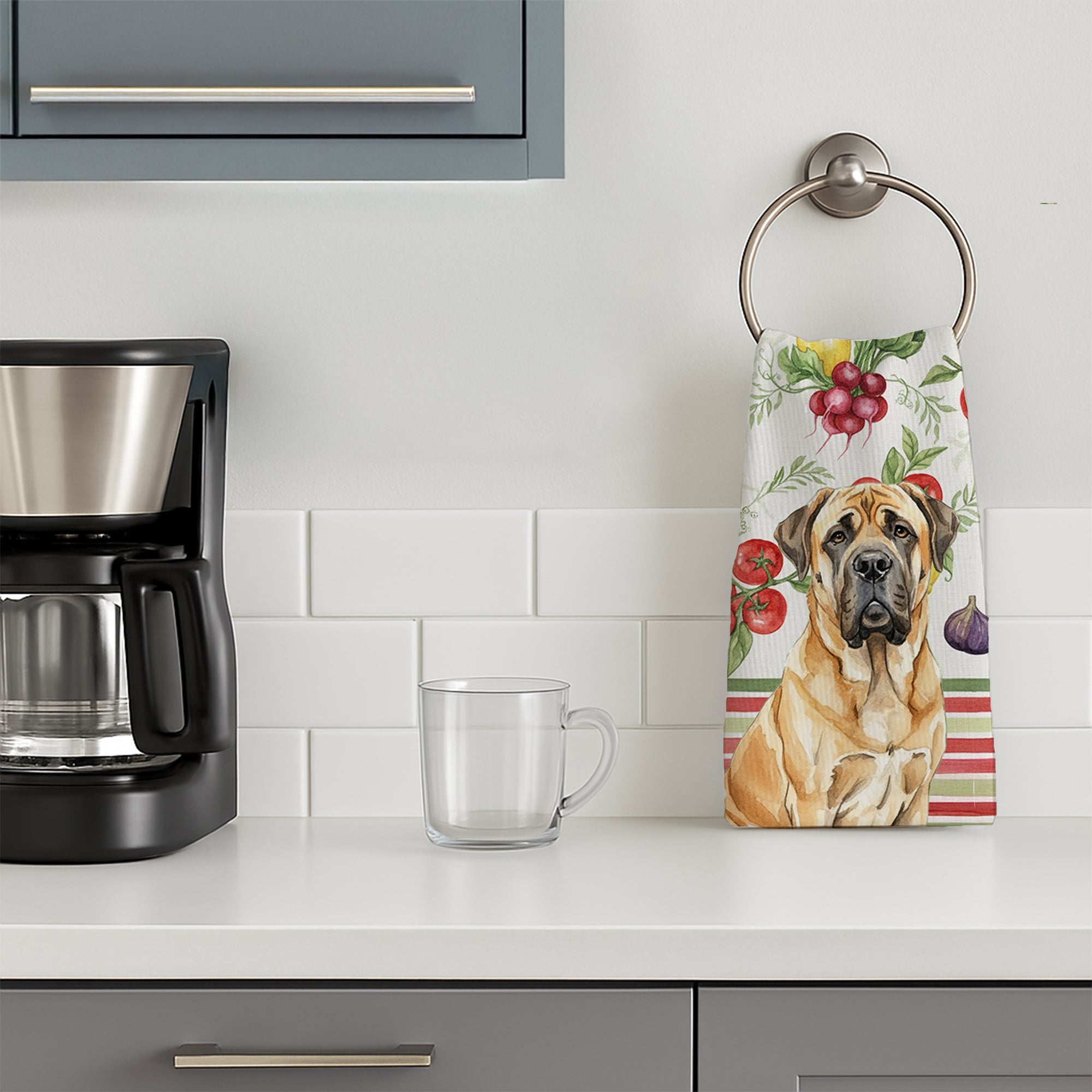 Fawn English Mastiff Vegetables Kitchen Towel Velour Plush Front and Cotton Loop Back Machine Washable