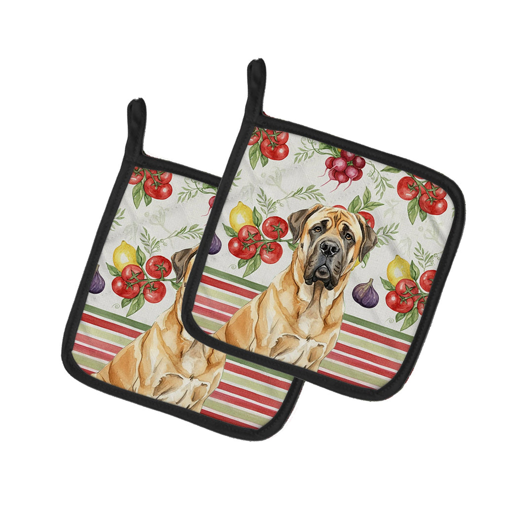 Fawn English Mastiff Vegetables Pot Holder Set of 2 Heat Resistant Quilted Hot Pads 7.5 x 7.5 Inch, Insulated Kitchen Trivets for Cooking & Baking