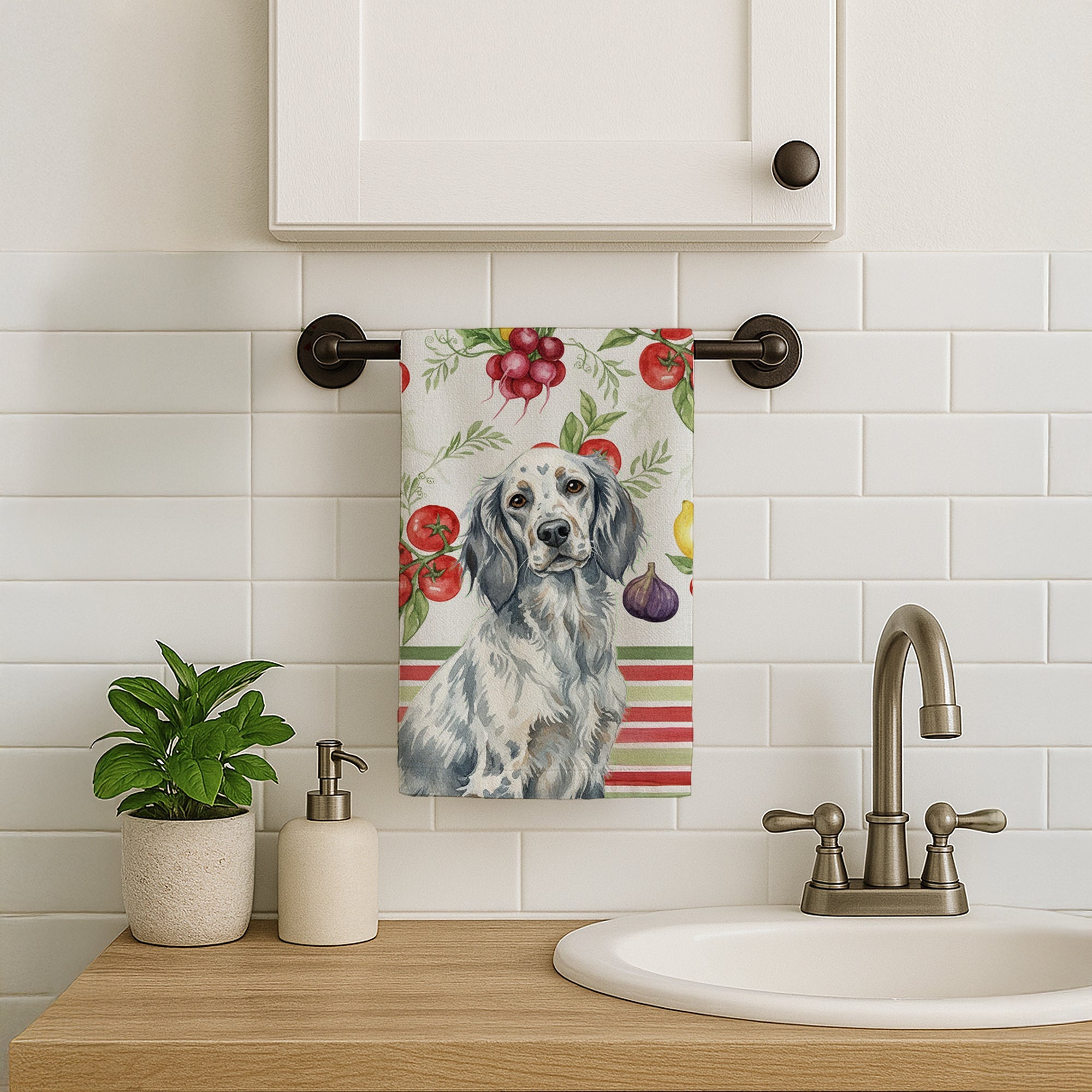Blue Belton English Setter Vegetables Kitchen Towel Velour Plush Front and Cotton Loop Back Machine Washable