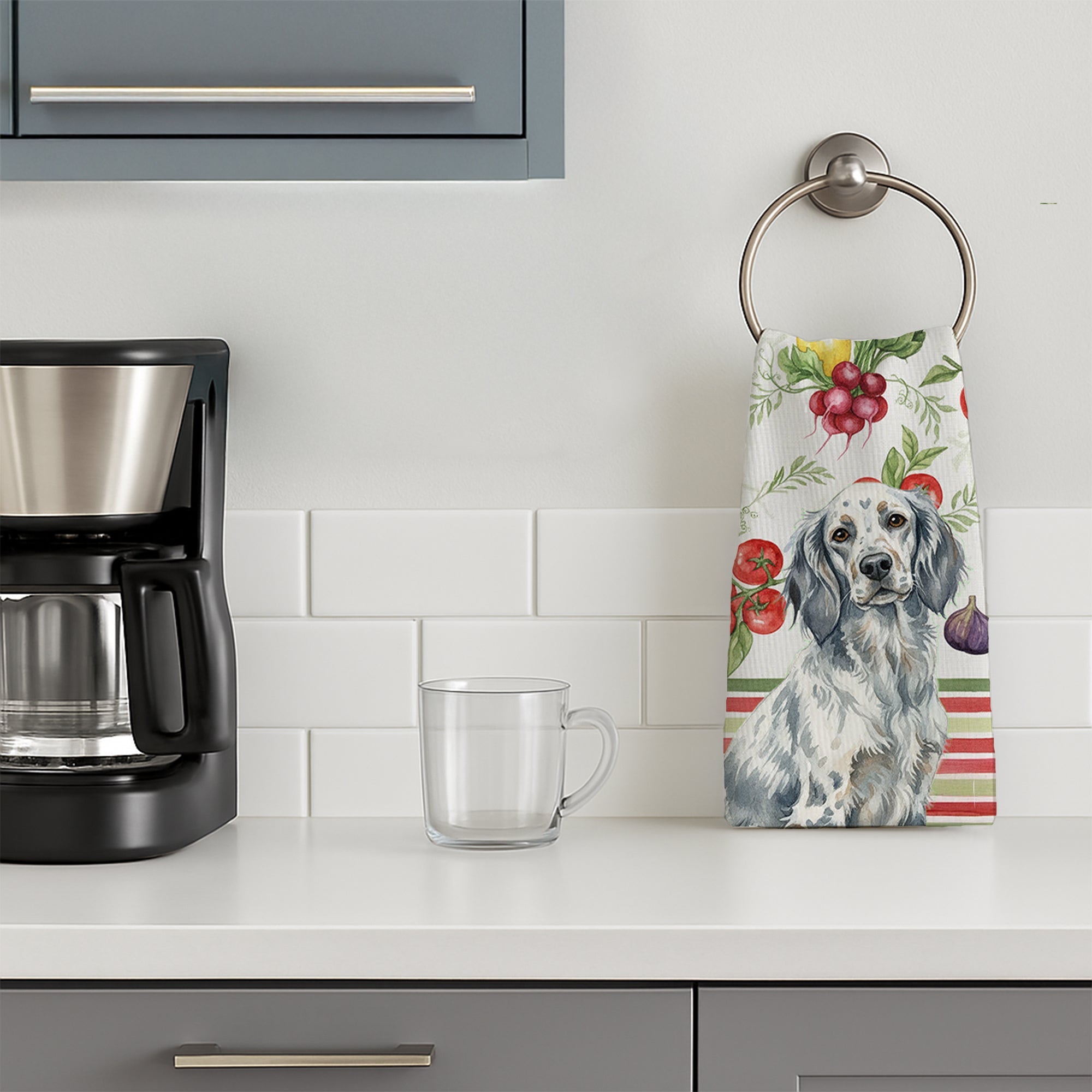 Blue Belton English Setter Vegetables Kitchen Towel Velour Plush Front and Cotton Loop Back Machine Washable