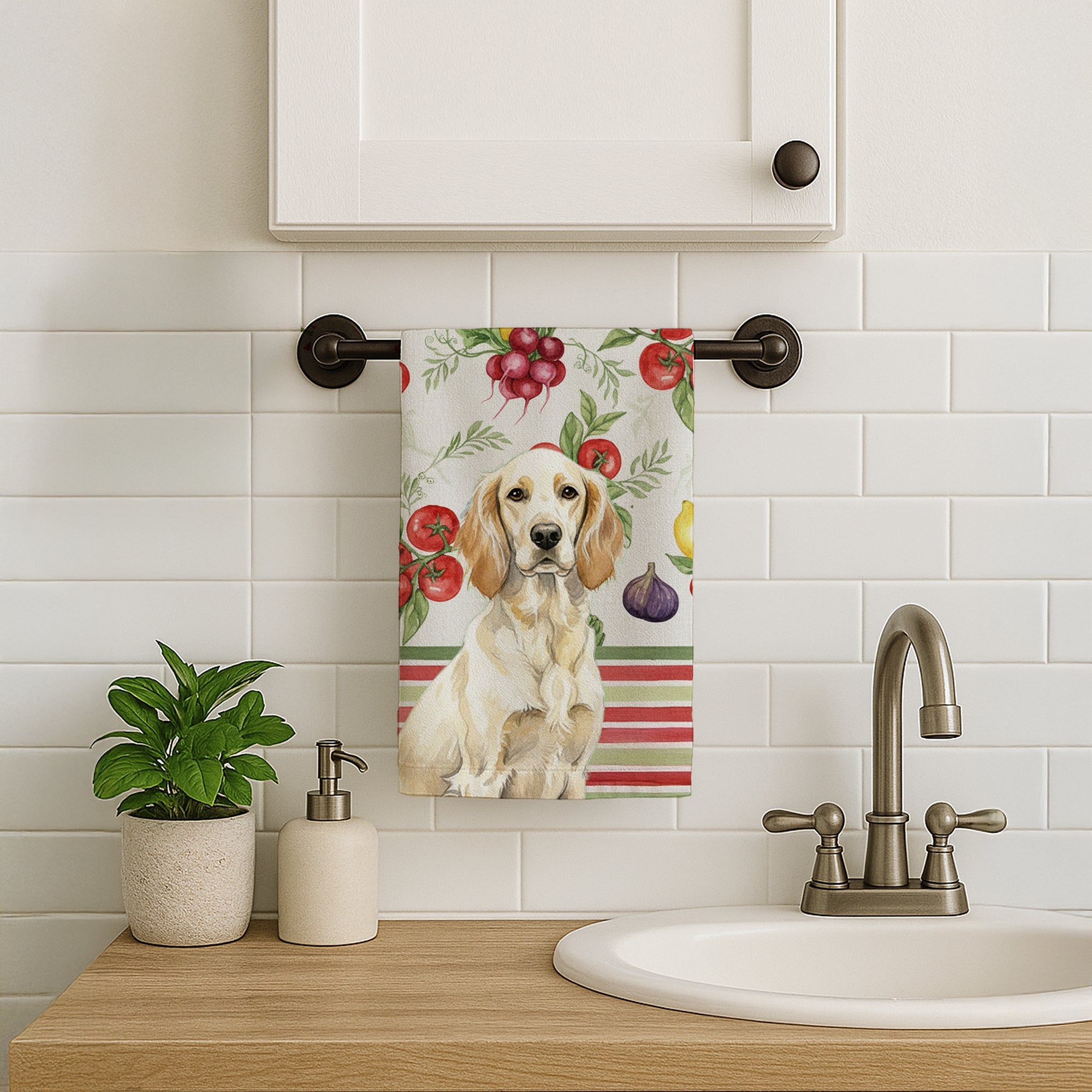 Lemon Belton English Setter Vegetables Kitchen Towel Velour Plush Front and Cotton Loop Back Machine Washable