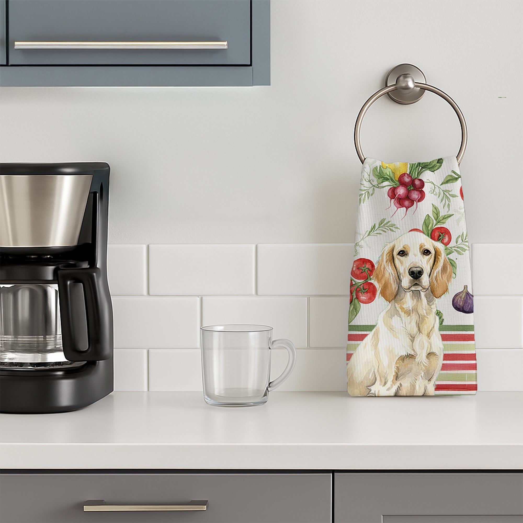 Lemon Belton English Setter Vegetables Kitchen Towel Velour Plush Front and Cotton Loop Back Machine Washable