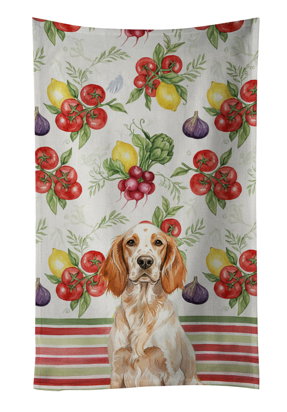 Orange Belton English Setter Vegetables Kitchen Towel Velour Plush Front and Cotton Loop Back Machine Washable