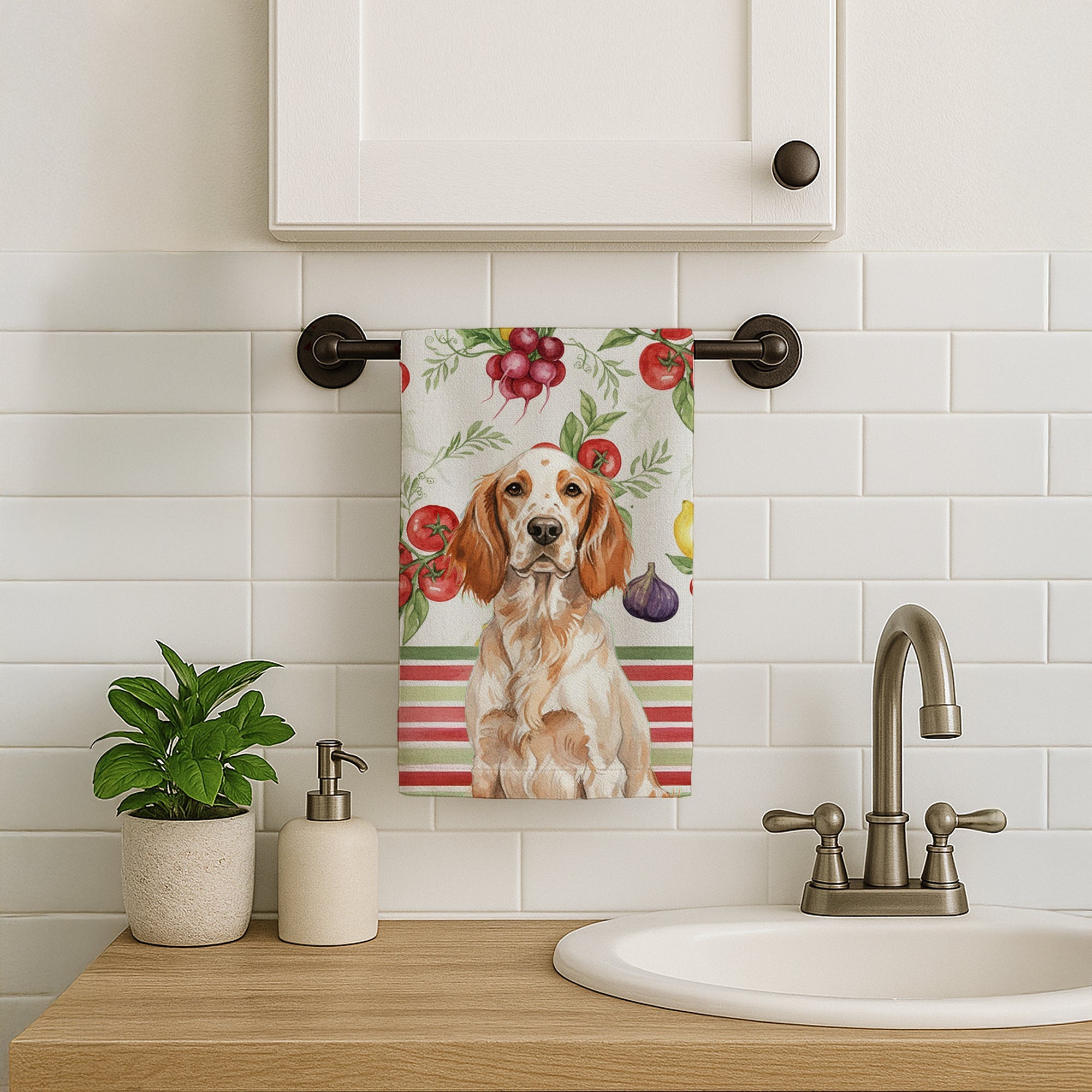 Orange Belton English Setter Vegetables Kitchen Towel Velour Plush Front and Cotton Loop Back Machine Washable
