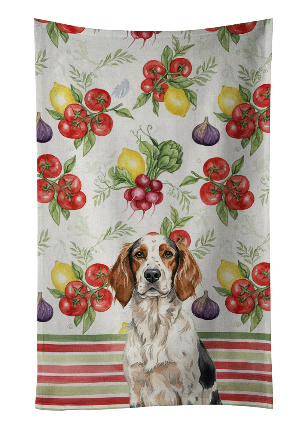 Tricolor English Setter Vegetables Kitchen Towel Velour Plush Front and Cotton Loop Back Machine Washable