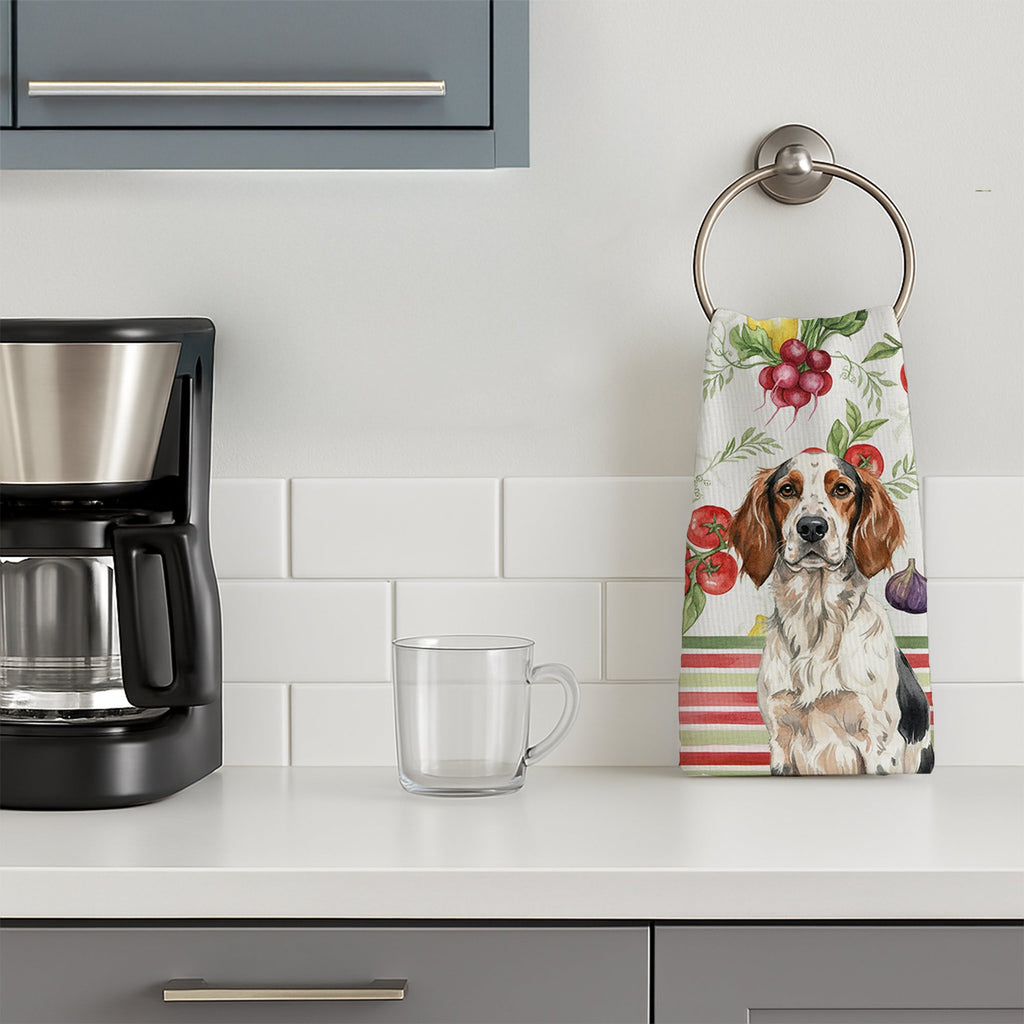 Tricolor English Setter Vegetables Kitchen Towel Velour Plush Front and Cotton Loop Back Machine Washable
