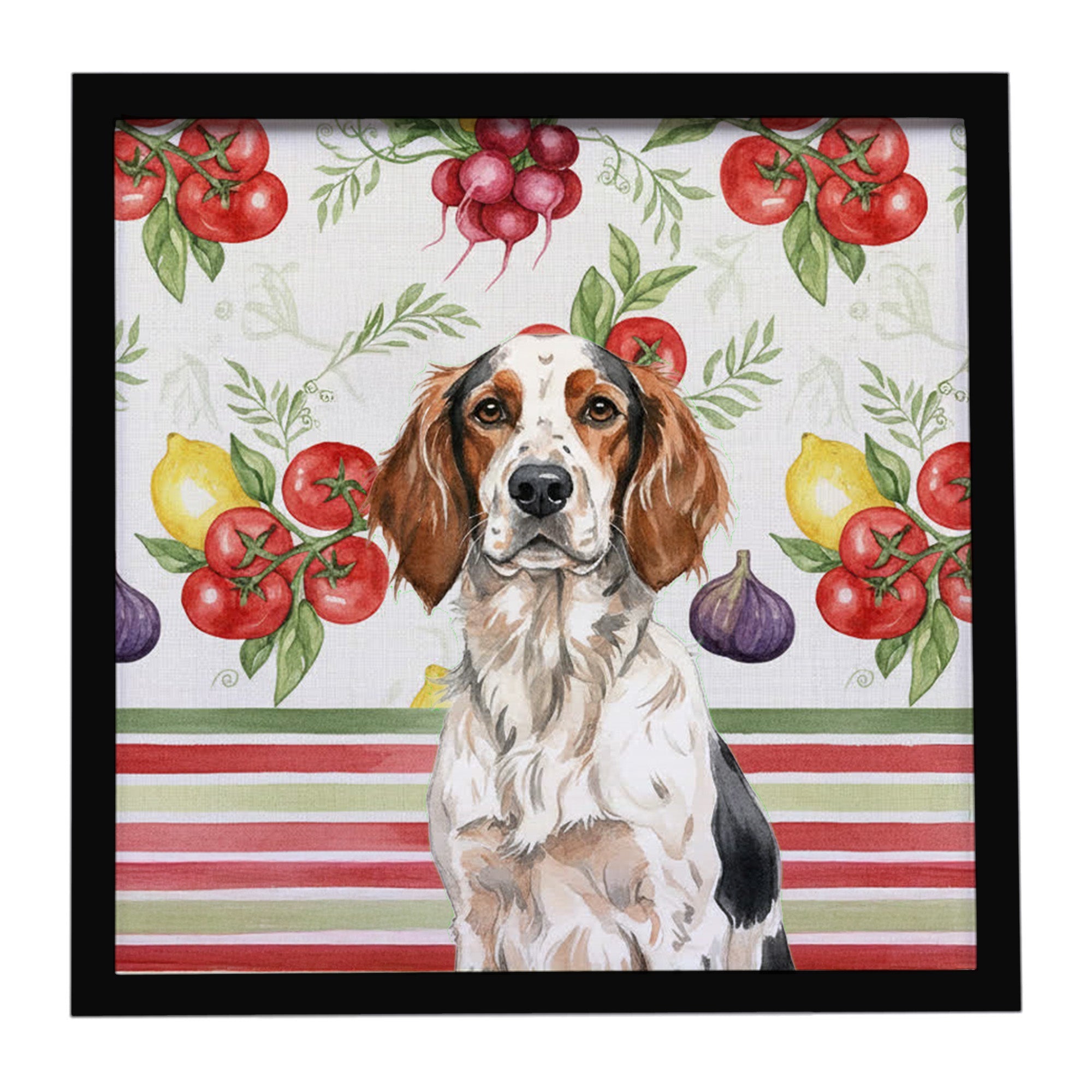 Tricolor English Setter Vegetables Framed Metal Print Bathroom, Kitchen, Office, Home Decor Wall Art Ready to Hang, Square, 8X8