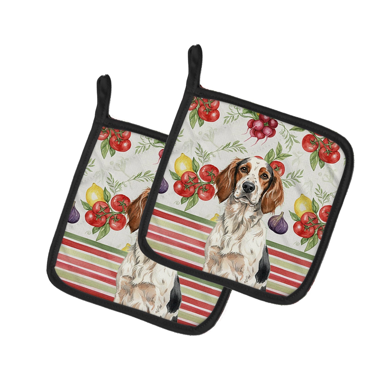 Tricolor English Setter Vegetables Pot Holder Set of 2 Heat Resistant Quilted Hot Pads 7.5 x 7.5 Inch, Insulated Kitchen Trivets for Cooking & Baking