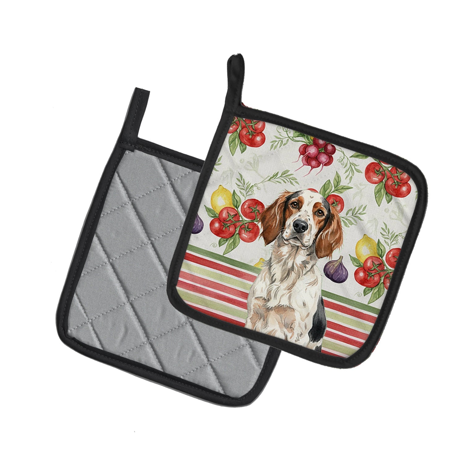 Tricolor English Setter Vegetables Pot Holder Set of 2 Heat Resistant Quilted Hot Pads 7.5 x 7.5 Inch, Insulated Kitchen Trivets for Cooking & Baking