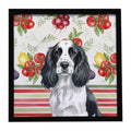 Black and White English Springer Spaniel Vegetables Framed Metal Print Bathroom, Kitchen, Office, Home Decor Wall Art Ready to Hang, Square, 8X8