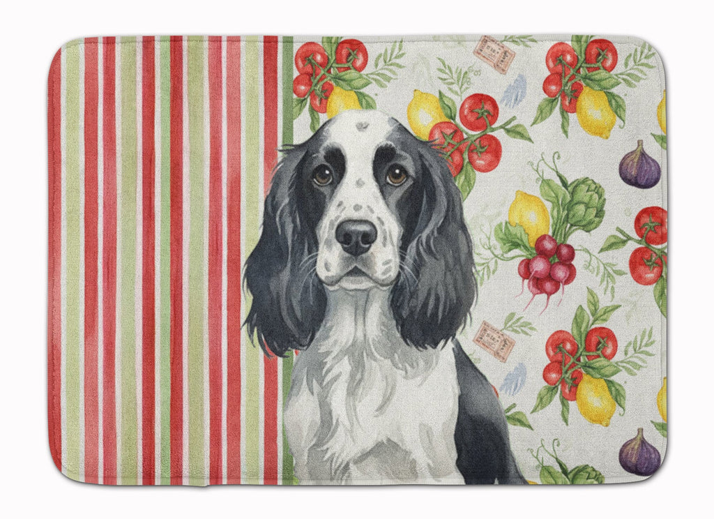 Black and White English Springer Spaniel Vegetables Memory Foam Kitchen Mat Machine Washable Anti-Fatigue Cushion Comfort Bath or Kitchen Rug