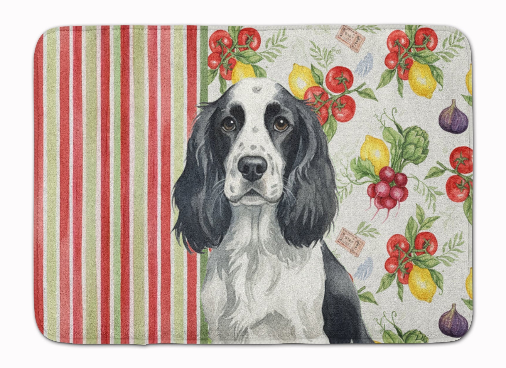 Black and White English Springer Spaniel Vegetables Memory Foam Kitchen Mat Machine Washable Anti-Fatigue Cushion Comfort Bath or Kitchen Rug
