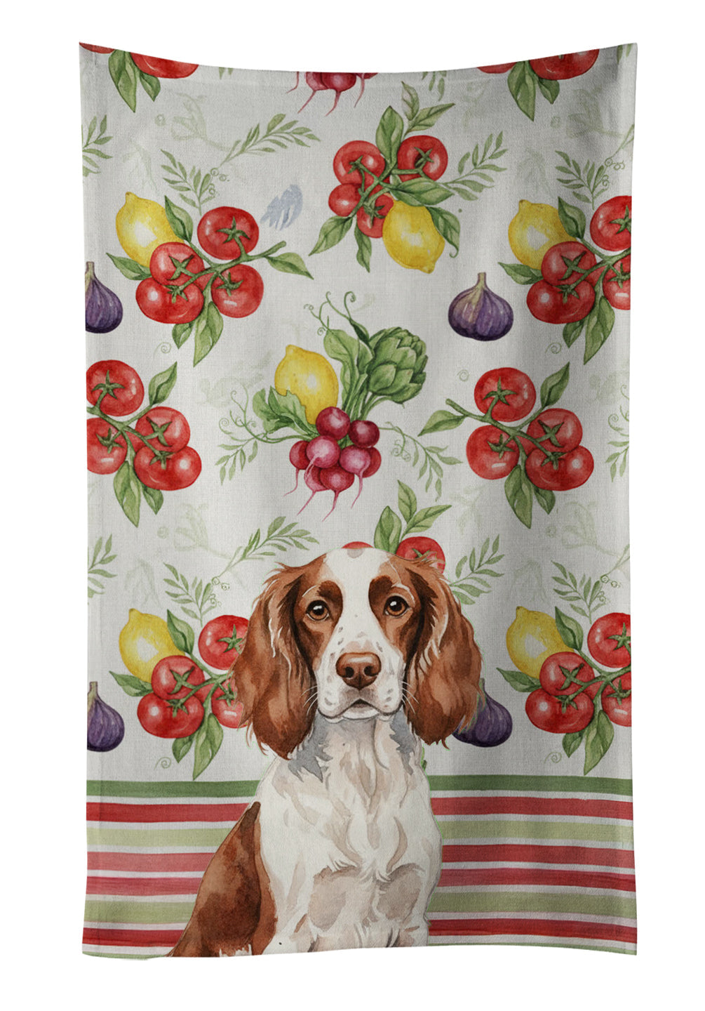 Liver and White English Springer Spaniel Vegetables Kitchen Towel Velour Plush Front and Cotton Loop Back Machine Washable