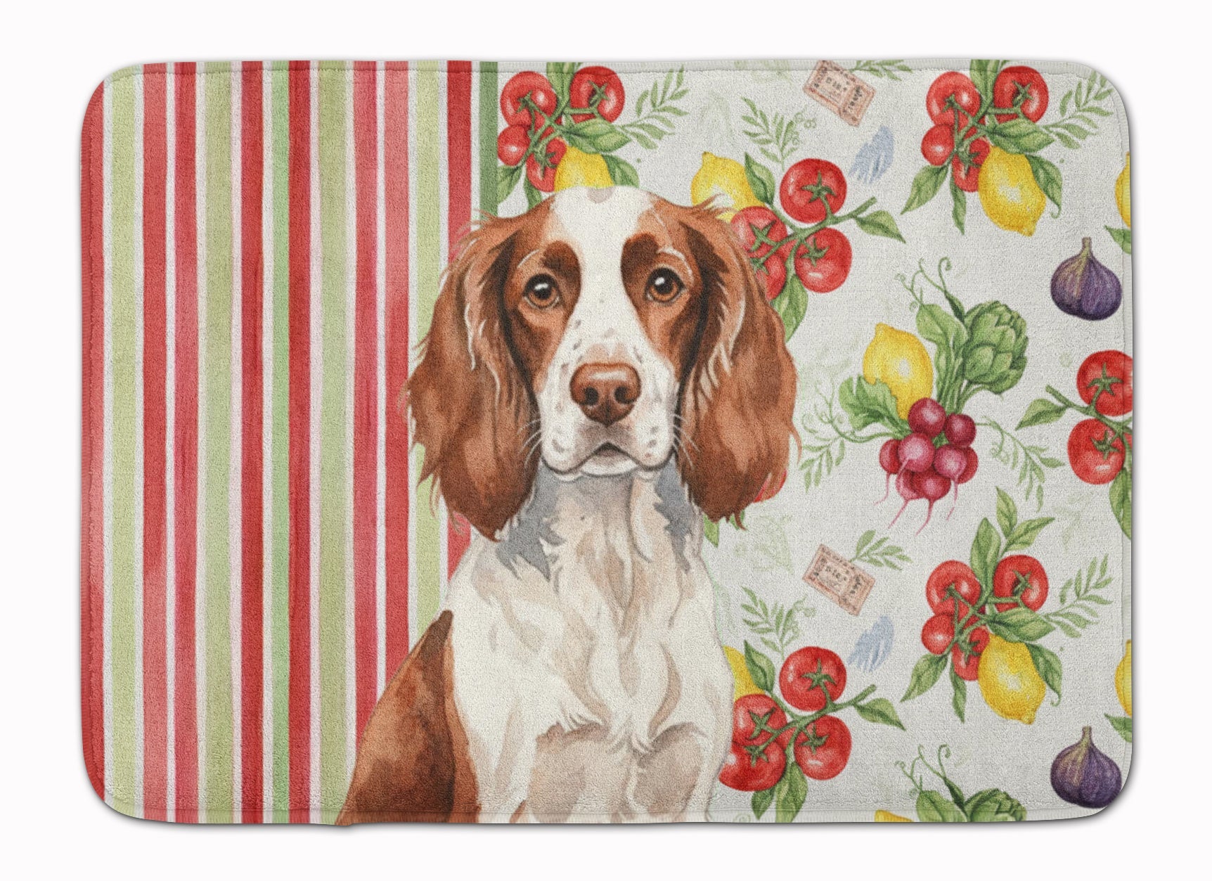 Liver and White English Springer Spaniel Vegetables Memory Foam Kitchen Mat Machine Washable Anti-Fatigue Cushion Comfort Bath or Kitchen Rug