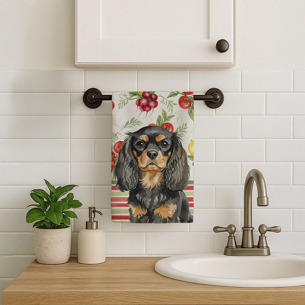 Black and Tan English Toy Spaniel Vegetables Kitchen Towel Velour Plush Front and Cotton Loop Back Machine Washable