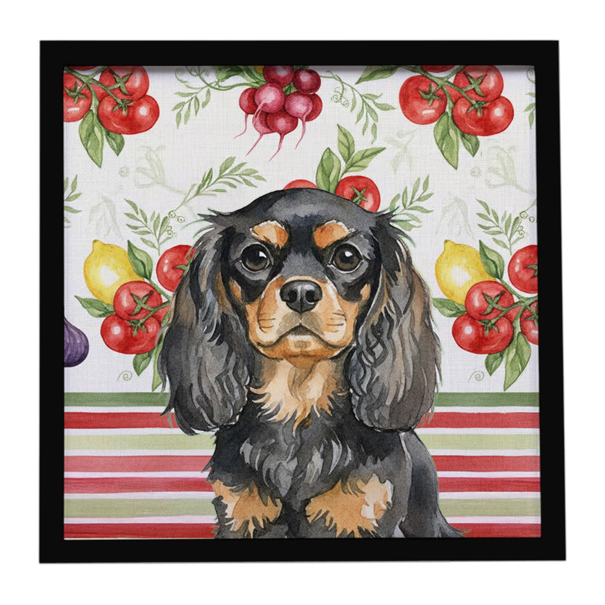 Black and Tan English Toy Spaniel Vegetables Framed Metal Print Bathroom, Kitchen, Office, Home Decor Wall Art Ready to Hang, Square, 8X8