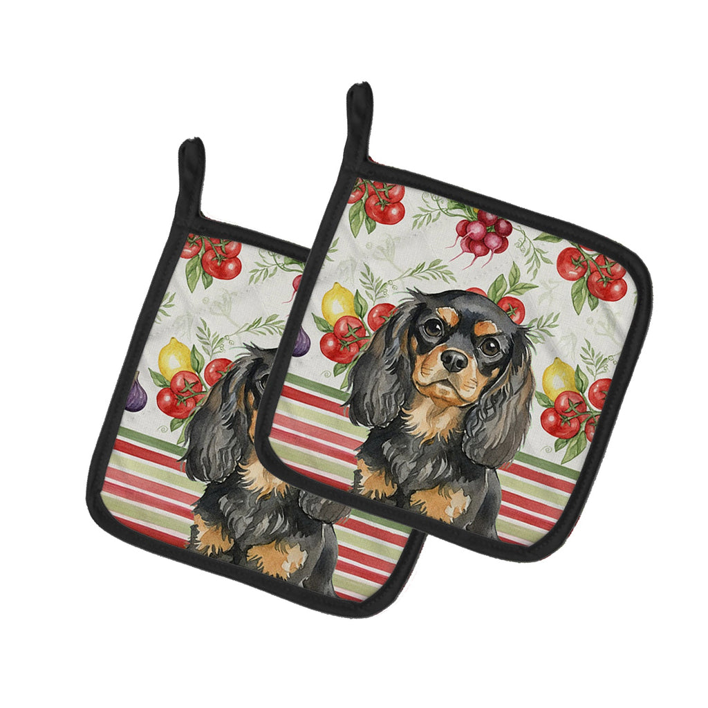 Black and Tan English Toy Spaniel Vegetables Pot Holder Set of 2 Heat Resistant Quilted Hot Pads 7.5 x 7.5 Inch, Insulated Kitchen Trivets for Cooking & Baking