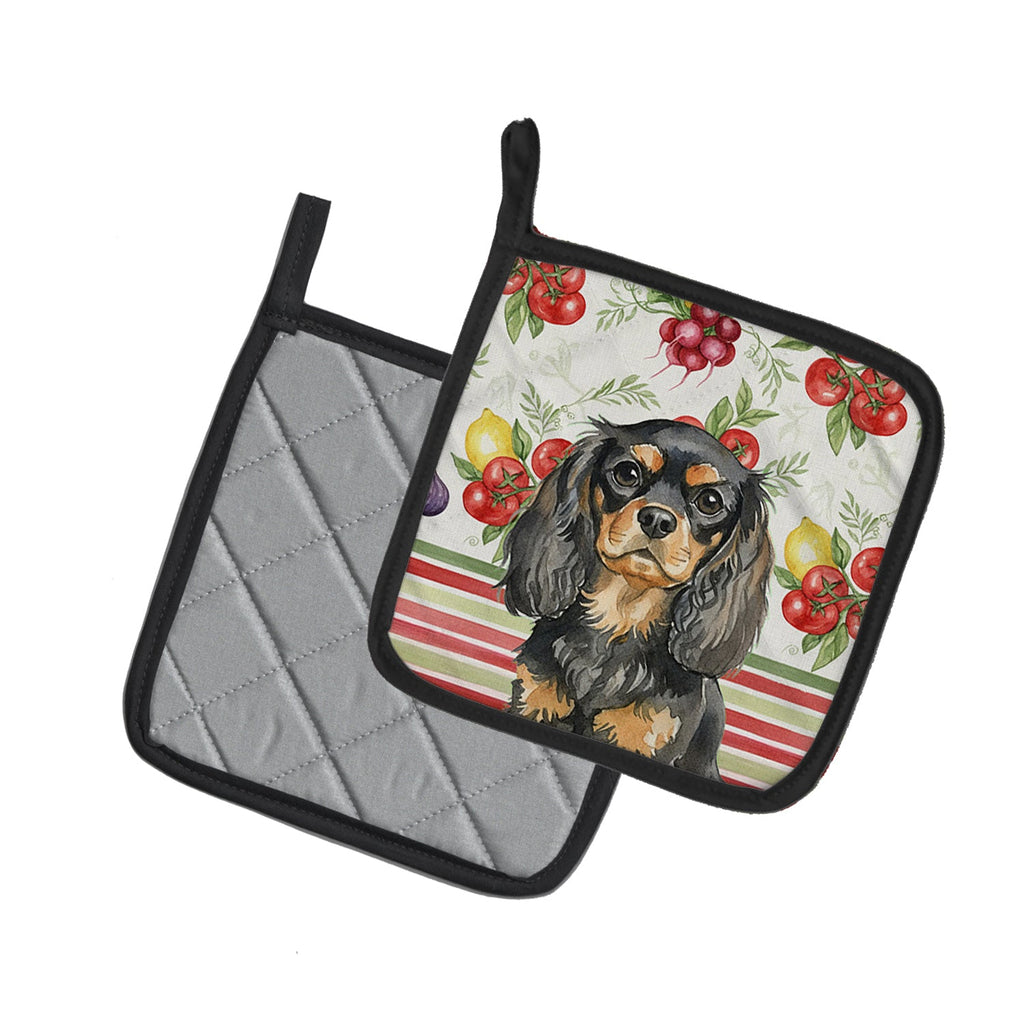 Black and Tan English Toy Spaniel Vegetables Pot Holder Set of 2 Heat Resistant Quilted Hot Pads 7.5 x 7.5 Inch, Insulated Kitchen Trivets for Cooking & Baking