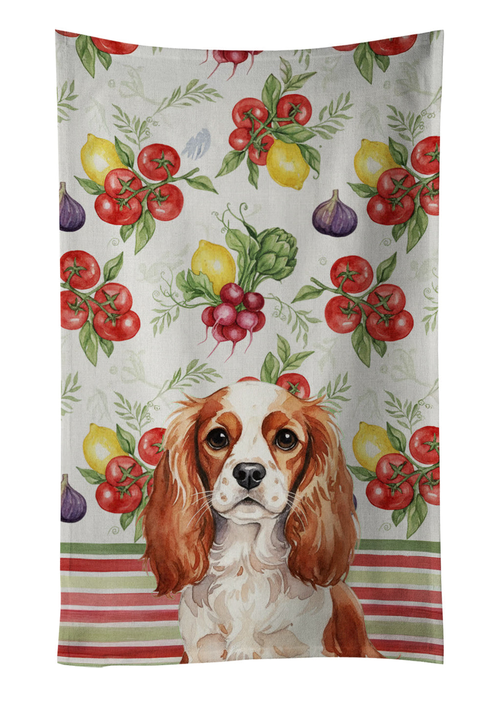 Blenheim English Toy Spaniel Vegetables Kitchen Towel Velour Plush Front and Cotton Loop Back Machine Washable