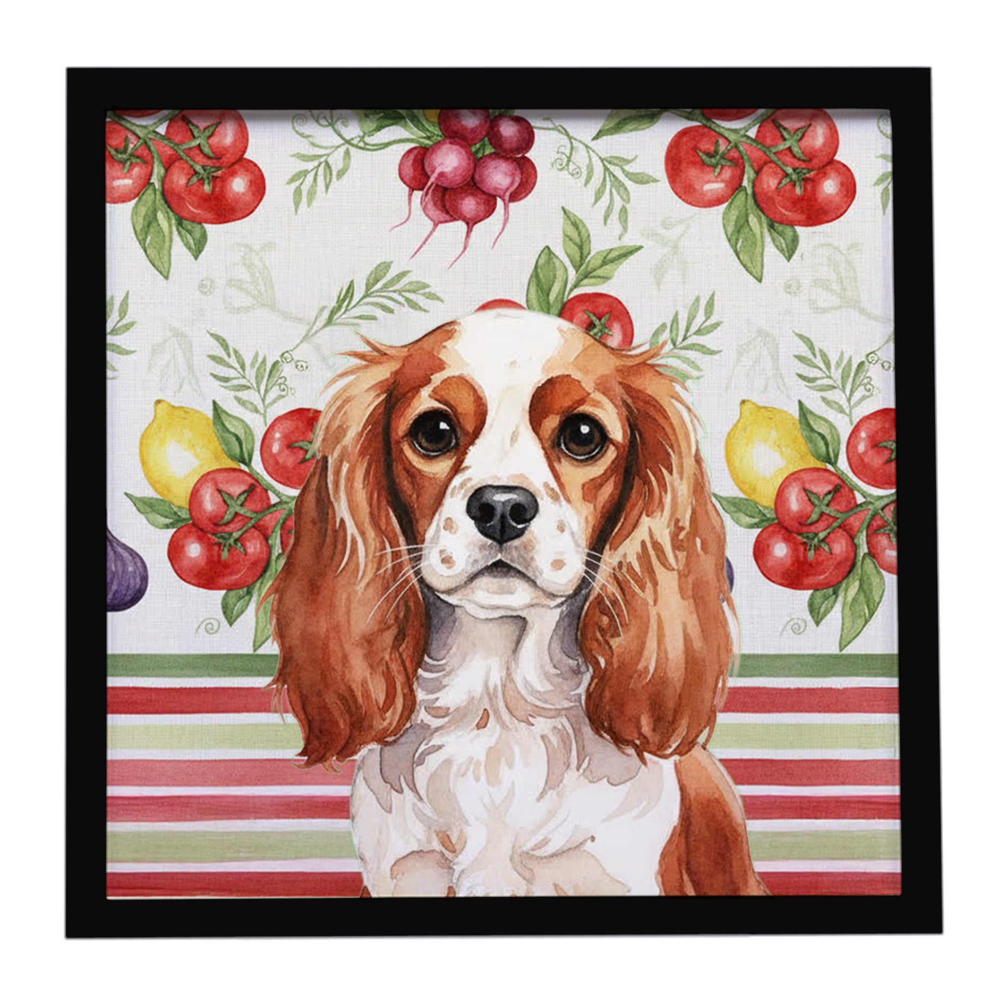 Blenheim English Toy Spaniel Vegetables Framed Metal Print Bathroom, Kitchen, Office, Home Decor Wall Art Ready to Hang, Square, 8X8
