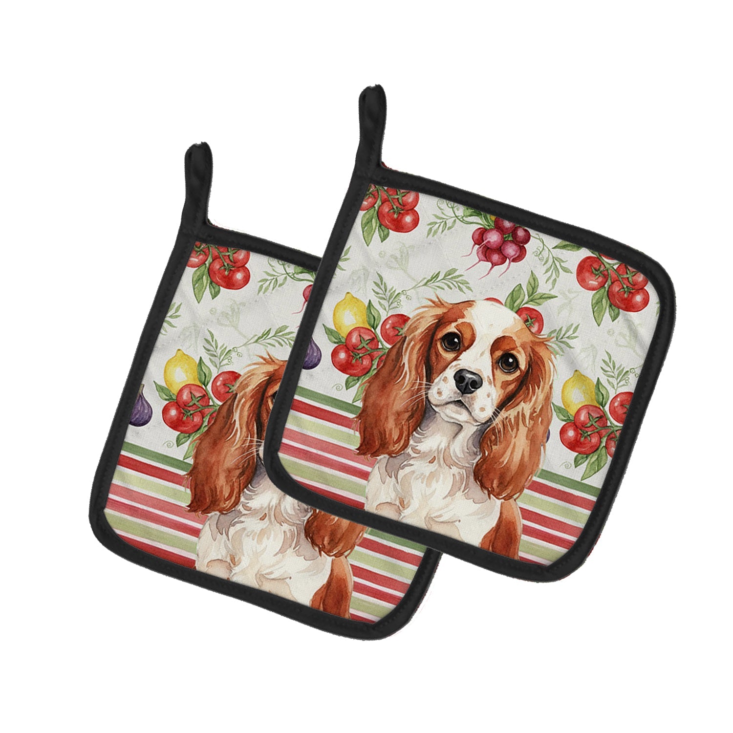 Blenheim English Toy Spaniel Vegetables Pot Holder Set of 2 Heat Resistant Quilted Hot Pads 7.5 x 7.5 Inch, Insulated Kitchen Trivets for Cooking & Baking