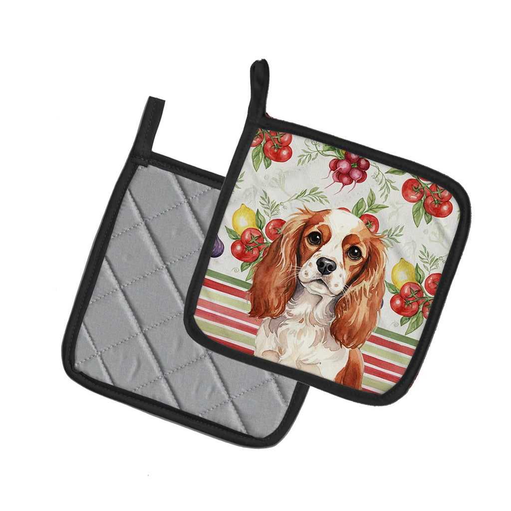 Blenheim English Toy Spaniel Vegetables Pot Holder Set of 2 Heat Resistant Quilted Hot Pads 7.5 x 7.5 Inch, Insulated Kitchen Trivets for Cooking & Baking